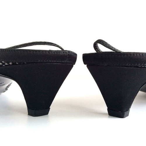 Rodo black satin slingbacks with iridescent crystals used