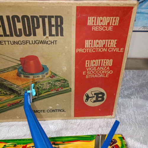 Biller helicopter air rescue vintage toy used with lithographed box from 1960