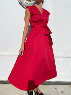 Рокля ICONA by KAOS употребявана, стил 60-те, 100% памук, червена, размер M