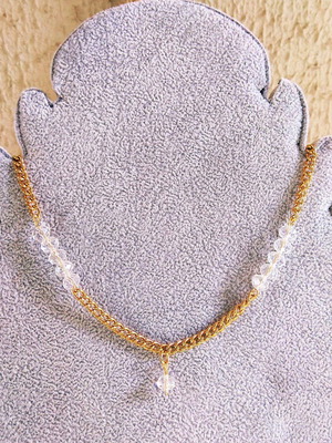 Handmade necklace with gold stainless steel chain and faceted clear tagua crystals new