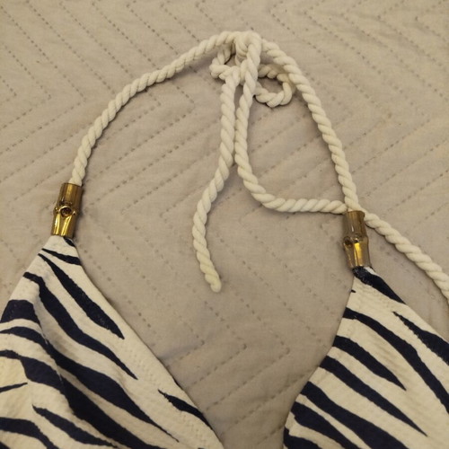 Heidi Klum bikini set white and blue stripes size large like new