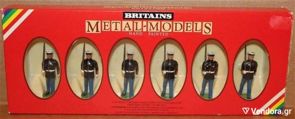  metallika stratiotakia Britains 7302 Hand Painted Made in England (1982) klimaka: 1/32 1 US Marine Segeant & 5 Marines Marching kenourgio timi 40 evro