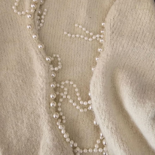 Azaka sweater new, beige with pearls on sleeves