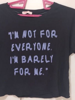 Black shirt used, size L, purple letters