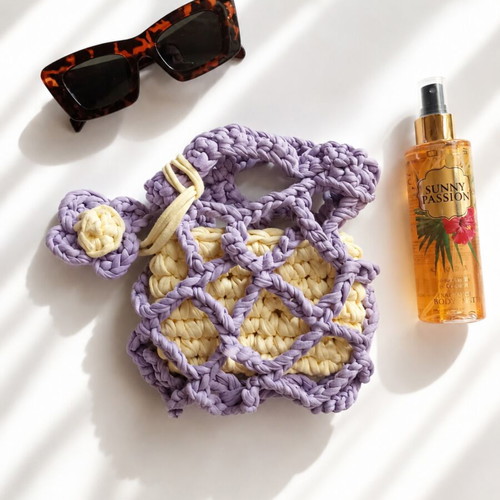 Handmade Crochet Bag 3 in 1 Zara New, Purple and Yellow