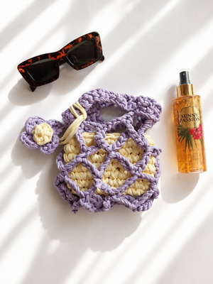 Handmade Crochet Bag 3 in 1 Zara New, Purple and Yellow