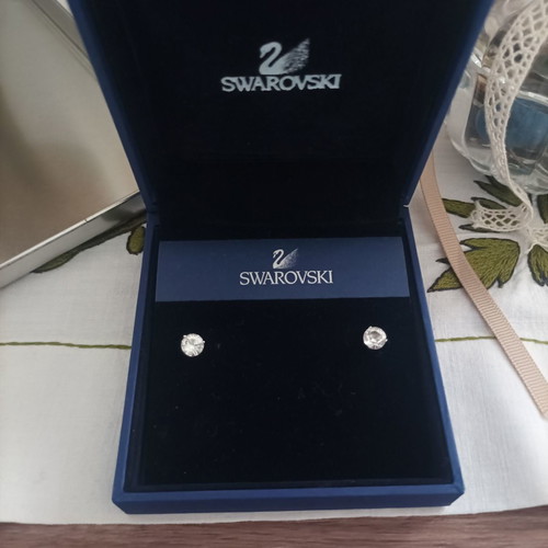 Swarovski Σετ Μενταγιόν και Σκουλαρίκια Καρφάκια Καινούργιο Λευκή Στρογγυλή Πέτρα
