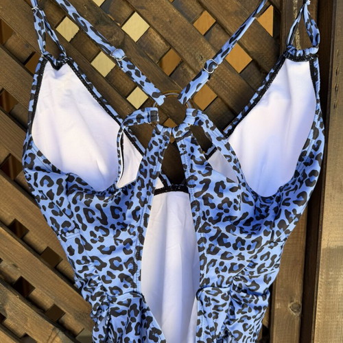 Leopard Print Swimsuit blue, new with removable cups, brazilian cut