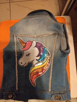 Girls' blue jean vest for 6 years old used