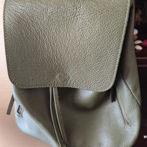 Italian medium leather backpack, soft green leather