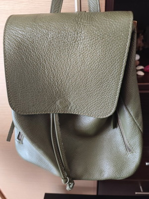 Italian medium leather backpack, soft green leather