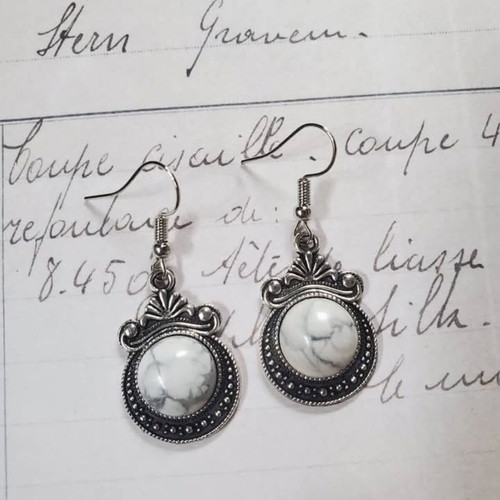 Boho earrings set with white howlite stone and antique silver