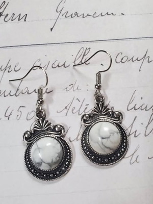 Boho earrings set with white howlite stone and antique silver