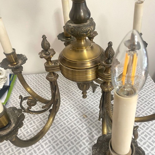 Bronze chandelier with 6 lights like new, carved brass