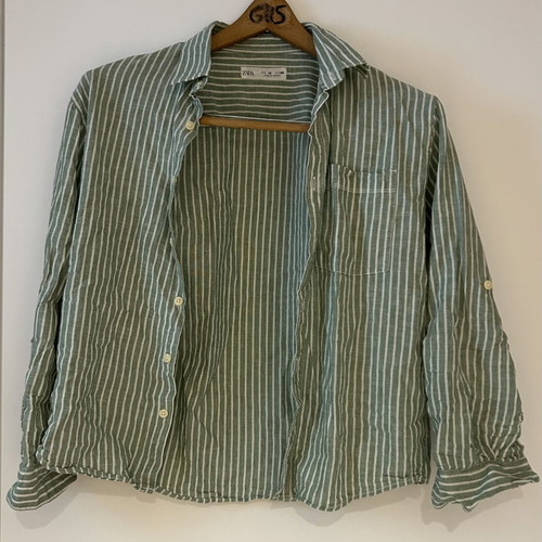 Zara linen cotton shirt for boy 9-10 years like new, white and green