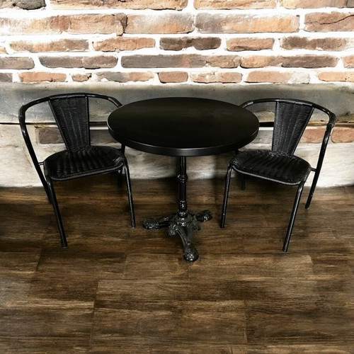 Iron table with Φ65 top and 2 black armchairs new