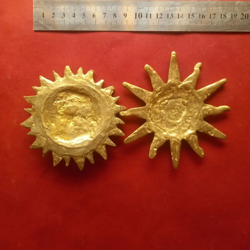 Brass smiling sun decoration set of two