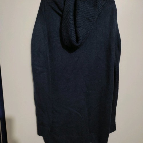 Long knitted sweater new, dark blue with rolled neck