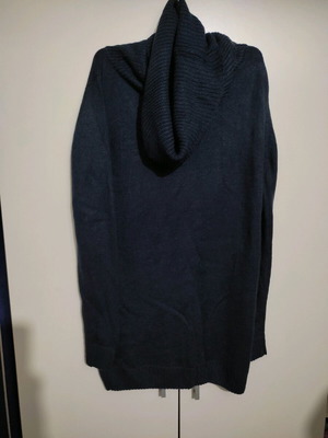 Long knitted sweater new, dark blue with rolled neck