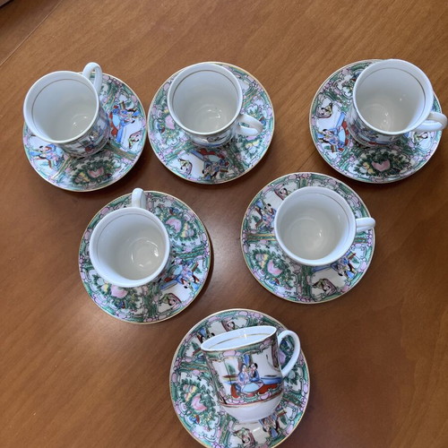 Vintage Chinese Famille Rose Medallion porcelain coffee espresso set like new