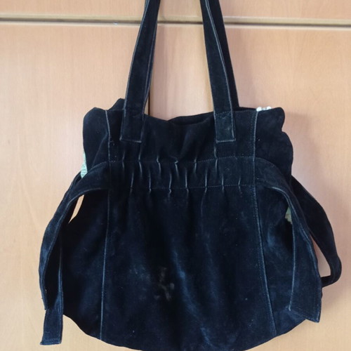 Vintage boho style shoulder bag like new, black velvet with colorful decorations