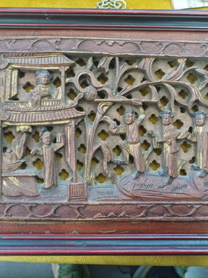 Wood carving Asian art used, dimensions 36x26