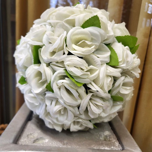 Decorative Ball of White Roses like new