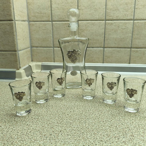 Tsikoudia set silver no 925 with carafe and 6 shot glasses like new