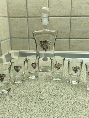 Tsikoudia set silver no 925 with carafe and 6 shot glasses like new