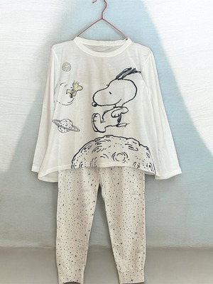 Oysho Snoopy pajama set used, top large & pants medium, white