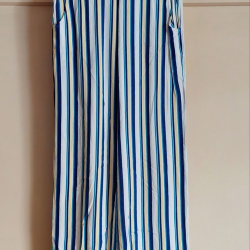 Cotton pants loose straight line size M, like new, blue and yellow