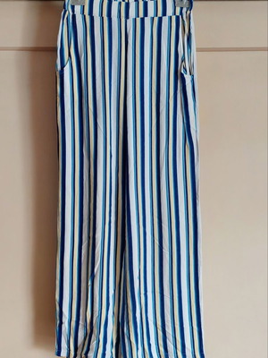 Cotton pants loose straight line size M, like new, blue and yellow