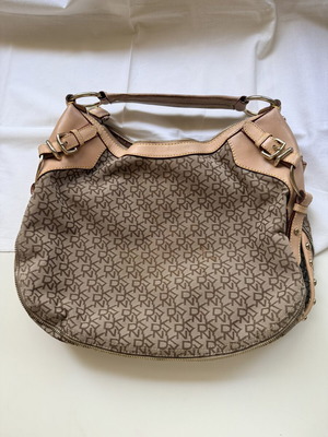 DKNY shoulder bag like new, beige fabric with leather and gold details