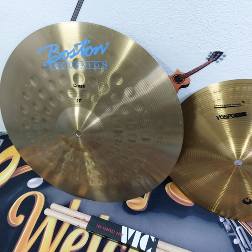 Boston Percussion Crash 16" cymbal with splash 12" Turkey and drumsticks like new