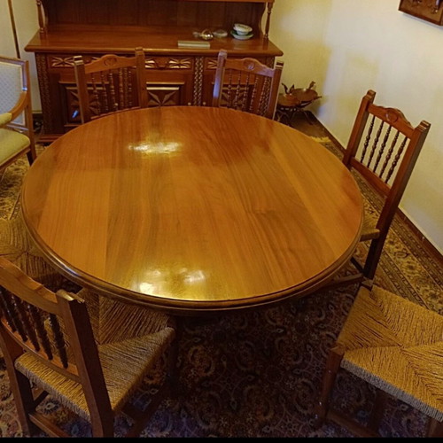 Handmade solid wood round dining table for 10 with 10 chairs
