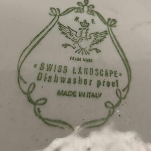Porcelain plate Swiss landscape like new with metal frame