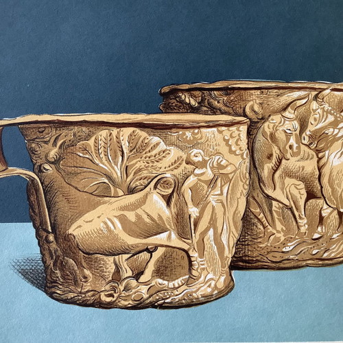 Chromolithograph used of two golden cups from Vapheio, Laconia