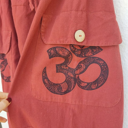 Boho ethnic wide pants used, patchwork, red and orange