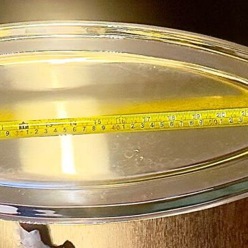 Oval stainless steel serving platter fish-shaped with gold details like new