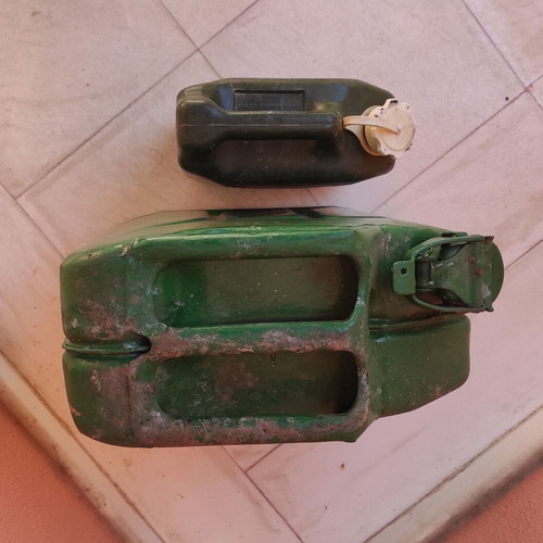 Two military canisters, metal and plastic, functional