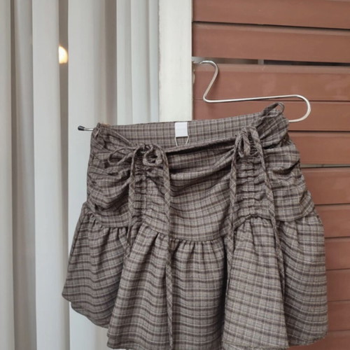 Mini checkered skirt, fabric with front gathers