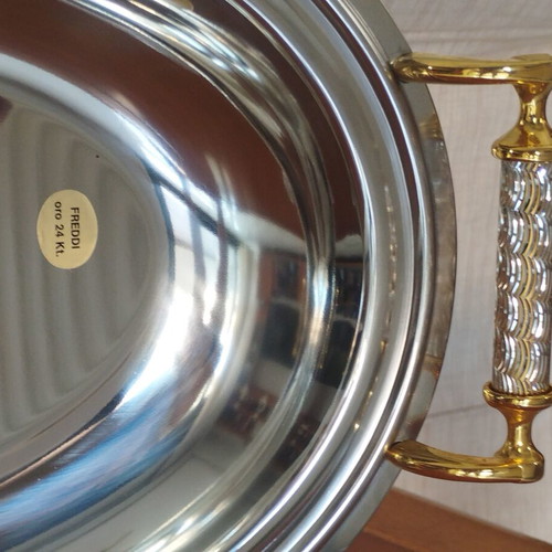 Freddi Italian Serving Tray Inox 18/10 & 24K Gold Like New