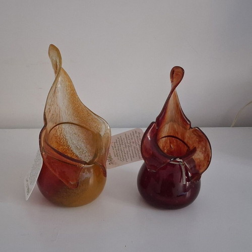 Ζευγάρι χειροποίητα βάζα από art glass στυλ Murano