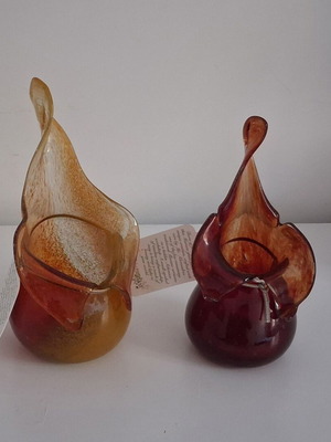 Ζευγάρι χειροποίητα βάζα από art glass στυλ Murano
