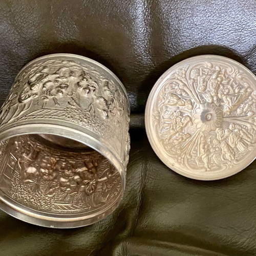 Spice jar with lid used, silver-plated, vintage from Holland
