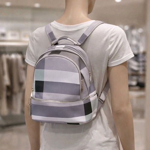 Women's backpack bag new, gray and purple faux leather