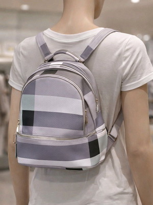 Women's backpack bag new, gray and purple faux leather