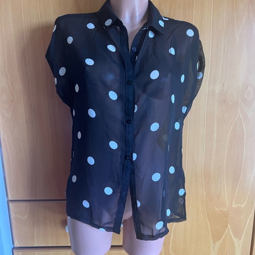 Black polka dot transparent shirt like new, very chic, size M/L