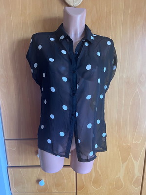 Black polka dot transparent shirt like new, very chic, size M/L
