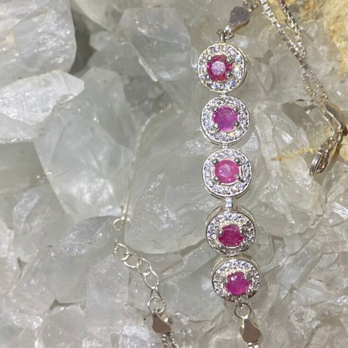 Handmade silver bracelet with natural ruby and moissanite, new